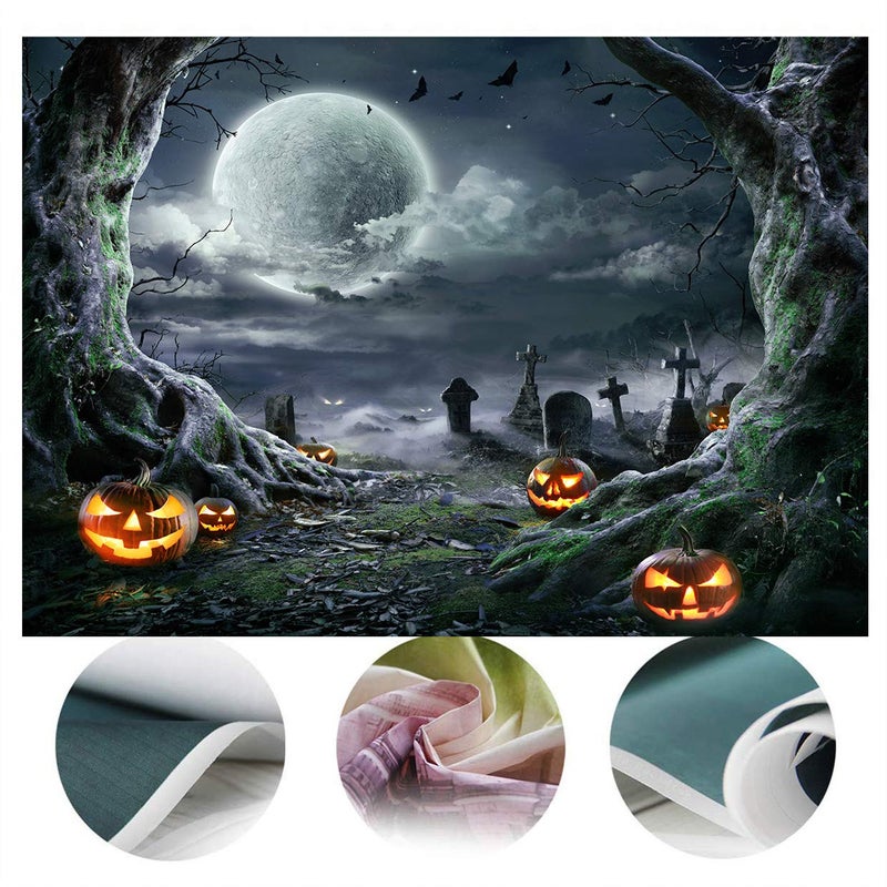 SJOLOON Halloween Backdrop for Photography Horror Background Scary Pumpkin Moon Backdrop for Party Decoration Supplies Studio Props 11897 (7x5FT) - Image 3